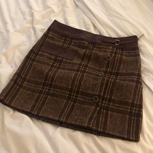 Moon River - Brown Plain Mini Skirt w/ Faux Leather Trim - Size M